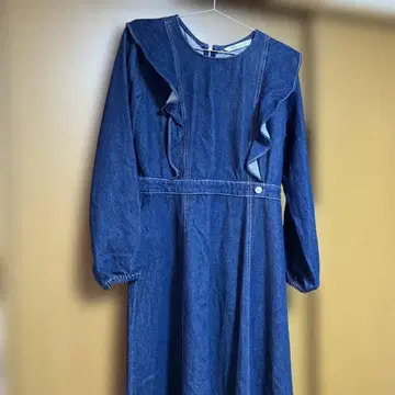 ZARA 데님 프릴 긴팔 롱 원피스