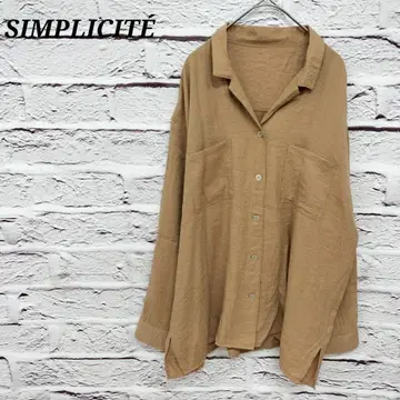 i196 심플리시떼 오픈 카라 프론트 버튼 긴팔 셔츠 패치 포켓 브라운