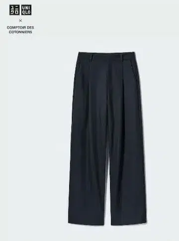UNIQLO 브러시드 저지 턱 와이드 팬츠 네이비 긴 길이