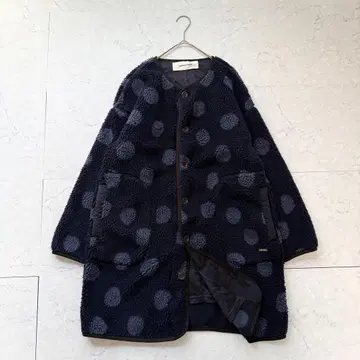 SUPER HAKKA 도트 보아 노카라 코트 네이비
