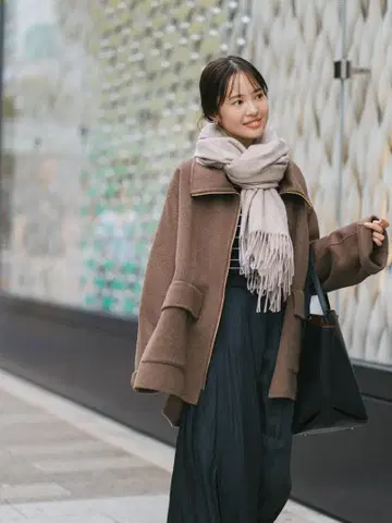 Noble 카멜 믹스 리버 지퍼 코트 36 Noble 브라운