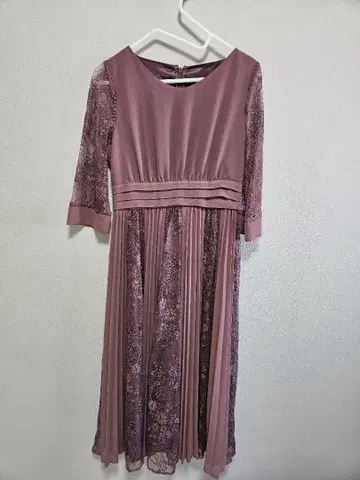 레이스 플리츠 드레스 결혼식 더스티 핑크