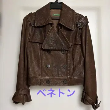 베네통 브라운 가죽 더블 브레스트 자켓 미사용품