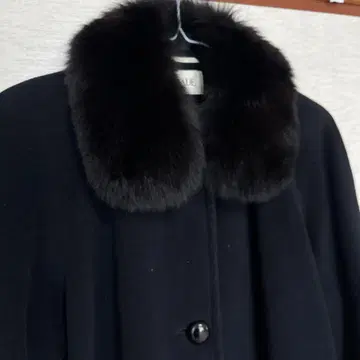 네이비 울 롱 코트 퍼 카라 부착