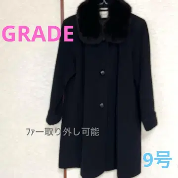 네이비 울 롱 코트 퍼 카라 부착