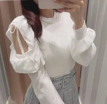 evelyn 소매 쉬폰 펄 니트