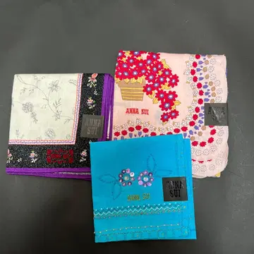 ANNA SUI 꽃무늬 자수 손수건 파랑
