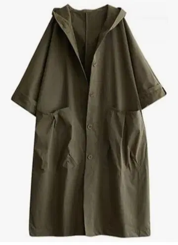 후드 부착 롱 코트 (올리브) 봄/가을