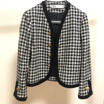ZARA 자라 노카라 자켓 하운드투스 패턴 트위드