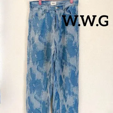 W.W.G 카모플라쥬 데님 팬츠 프리 사이즈 캐주얼 팬츠 구제 의류