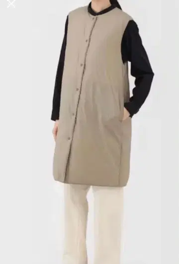 새상품 무인양품 노카라 롱 베스트 L 라이트 베이지 다운 베스트