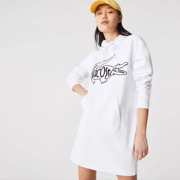 [ 새상품급 ] LACOSTE 크로코 로고 후드티 원피스 M 화이트