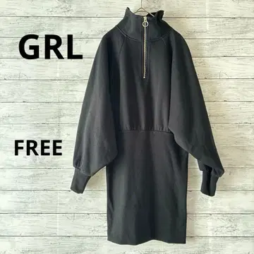 GRL 블랙 하이넥 맨투맨 미니 원피스 속기모 귀여운 멋쟁이