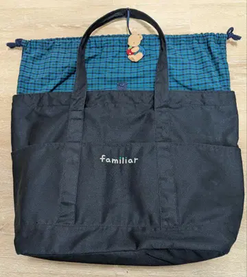 familiar 패밀리아 마더백 네이비 파랑 그린 체크 무늬