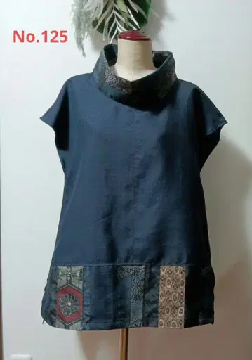 기모노 리메이크 오시마 명주 실크, 롱 튜닉, 베스트 M - L