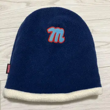 네이비 플리스 니트 모자 로고 자수
