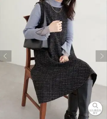 [ 새상품 ] 트위드 체크 미니 원피스 원피스 블랙 L