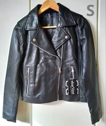 블랙 가죽 라이더 자켓 S