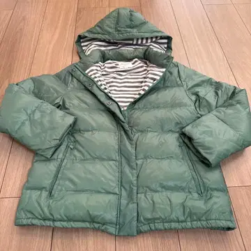 그린 다운 자켓 후드 부착