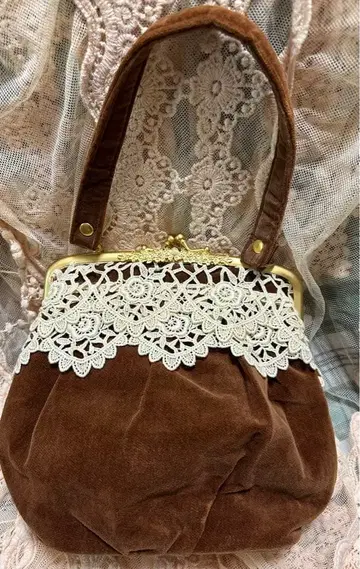브라운 벨로아 레이스 핸드백 앤티크