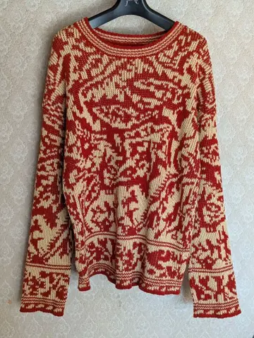 FURRY 빨간색 크림 패턴 니트 스웨터 M/L
