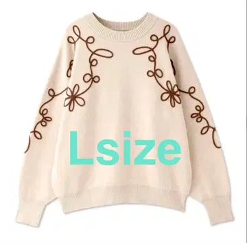 시마무라 yumi 코드 자수 니트 풀오버 베이지 L 코드 유미