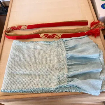 스카이블루 쥐색 오비 장식 천과 오비 고정 띠 세트