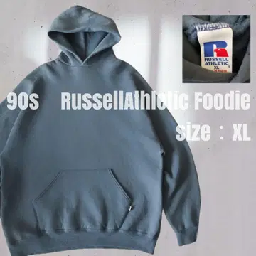 90s 러셀 애슬레틱 후드티 무지 XL 블루 그레이