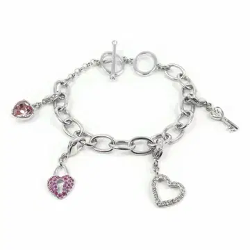 스와로브스키 실버 하트 핑크 열쇠 팔찌