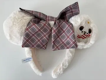 미키 머리띠 체크 무늬 리본
