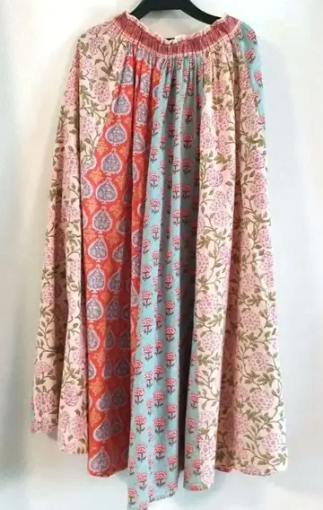 인도 블록 프린트 패치워크 개더 스커트 플레어 스커트