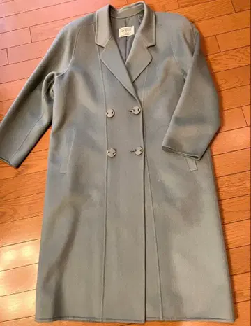 일본제 GYPSUM 더블 재단 블루 그레이 캐시미어 100% 롱 코트