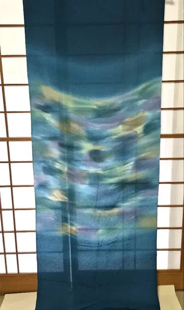 1 매우 큰 크레이프 원단 스톨 [ 미사용 ] 택 포함 블루 계열