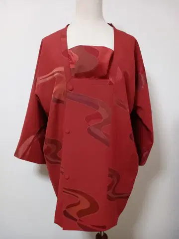 순수 실크 크림슨 컬러 도향 기모노 리메이크 튜닉