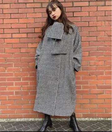 miroamurette 하운드투스 체크 패턴 롱 코트
