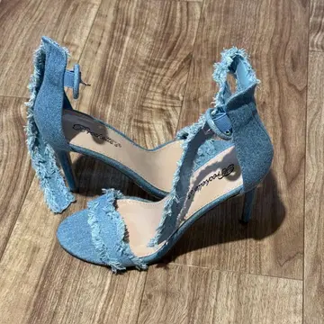 데님 프린지 오픈토 샌들