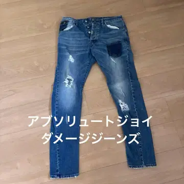 앱솔루트 조이 블루 데미지 데님 팬츠 슬림 핏 남성용 L
