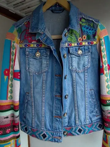 자수 데님 자켓