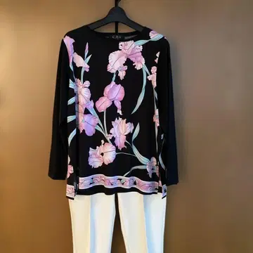 미사용 새상품 레오나르 풍 C.H.L 아이리스 무늬 긴팔 튜닉
