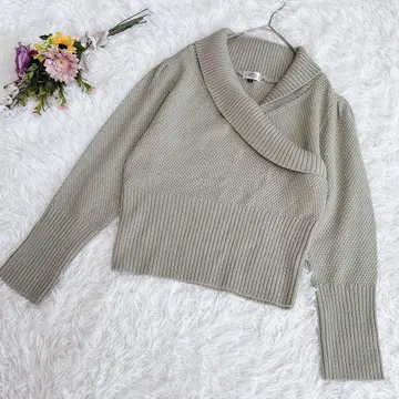 OTTO 오토 울 니트 스웨터 디자인 퍼프 슬리브 모스그린