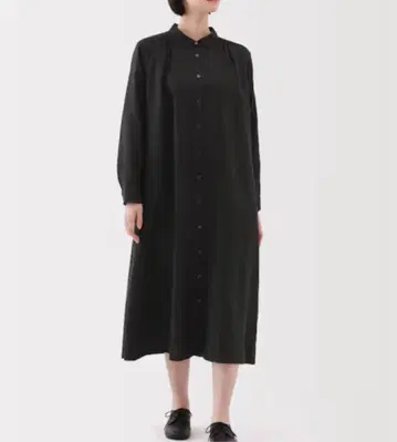 무인양품 여성 린넨 워싱 긴팔 셔츠 원피스 XL 블랙