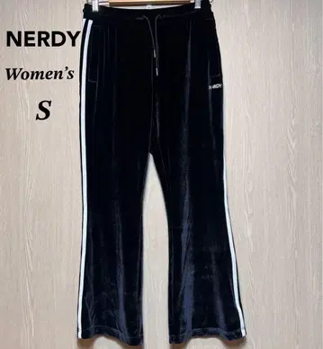 NERDY 벨로아 팬츠 여성용 S 블랙 자수 로고
