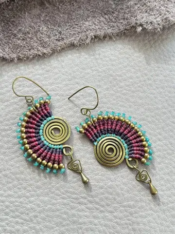 새상품 멕시코 오아하카 핸드메이드 스파이럴 모티브 마크라메 귀걸이