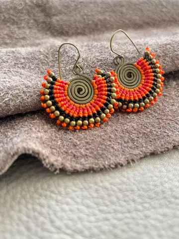 새상품 멕시코 오아하카 핸드메이드 스파이럴 모티브 마크라메 귀걸이