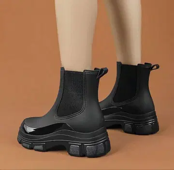 블랙 사이드 고어 부츠 통굽