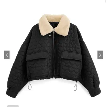 GRL 그레일 하트 퀼팅 블루종 블랙 옷깃 퍼