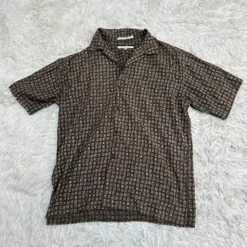 PERRY ELLIS 페리 엘리스 실크 혼방 반팔 올 패턴 셔츠 브라운