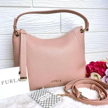 컨디션 최상 FURLA 훌라 2way 숄더백 가죽 주름 가죽 핑크