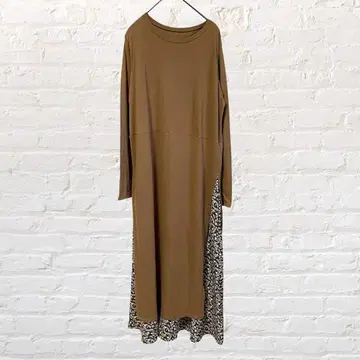 11498 리셰글래머 꽃무늬 도킹 원피스 브라운 맥시 길이 M 구제 의류