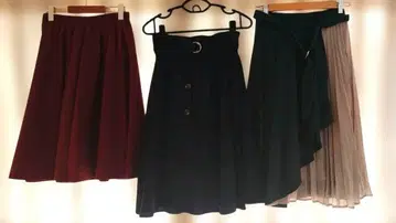 롱 스커트 플레어 스커트 플리츠 스커트 3종 세트